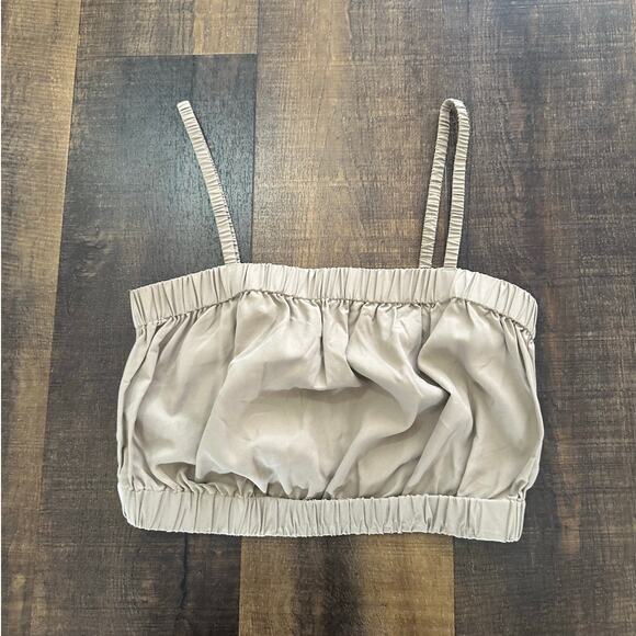 Everlane 100% Silk Ruched Crop Cami Top in Taupe Size Small - Picture 4 of 7